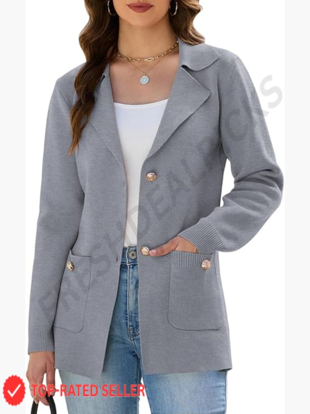 Sweater Blazer Casual Cardigan Button Front Lapel Stretchy Knit Modern Fit